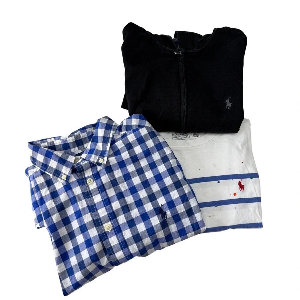 Polo Ralph Lauren Boys Lot of‎ 3 Shirts Hoodie Tee Shirt Gingham Shirt  L 14/16
